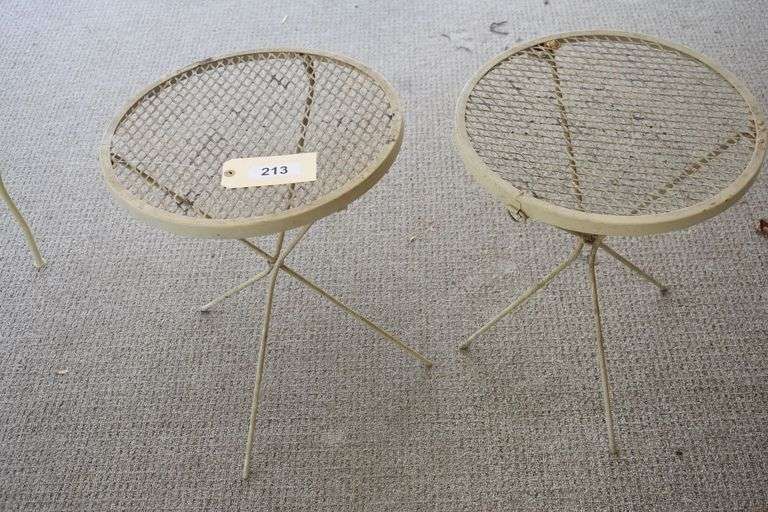 Outdoor furniture, 3 metal tables, 2 chairs, loveseat