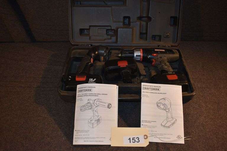 Craftsman flash light, cordless drill driver, three batteries, case and charger