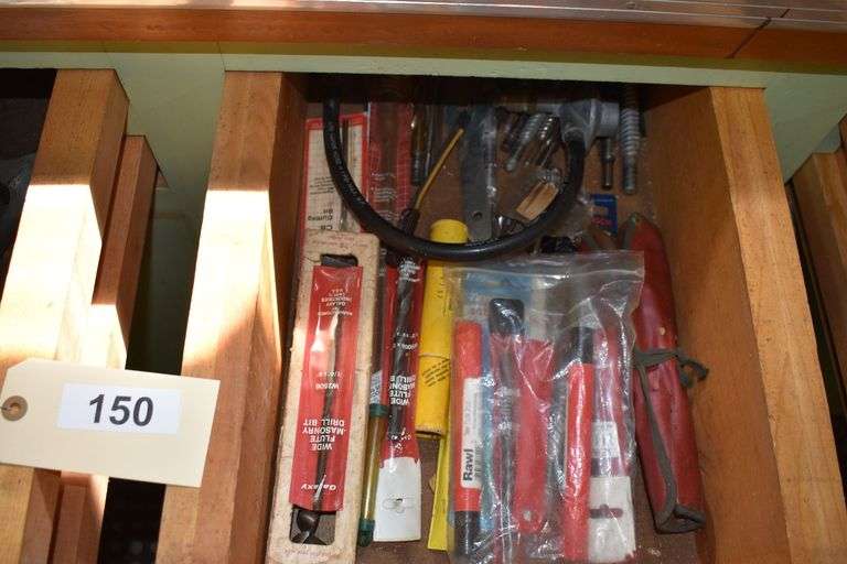 Drill bits, leather punches, channel locks, screw drivers, nut driver set, clamps, etc.