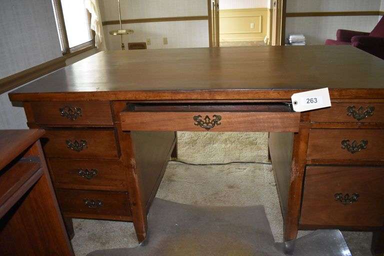 Vintage solid wood desk with office chair