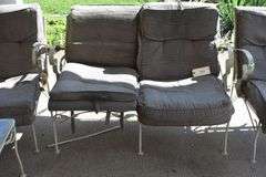 Outdoor furniture, 3 metal tables, 2 chairs, loveseat