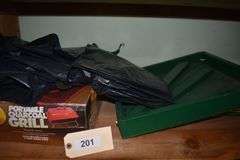 Tarps, air bed, charcoal grill, bed roll, quick pump, tent stakes, fishing tackle box, lures, trash bags, propane tanks, propane lantern, led lantern, propane hot travel shower, camp potty, dishpans, portable water jugs, Heater, camp fuel, pool noodles used for fishing