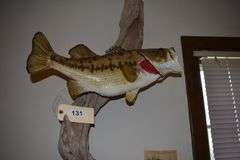 Large mouth bass mounted on driftwood