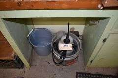 hand tools, contractor bags, welding goggles, sprayer, buckets, chain