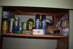 Camper top tent, bait box, fish light, tackle box, flow troll, waders, insect repellant, outhouse pack in blind