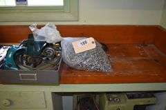 hand tools, contractor bags, welding goggles, sprayer, buckets, chain
