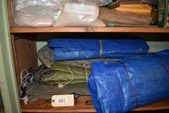 Tarps, air bed, charcoal grill, bed roll, quick pump, tent stakes, fishing tackle box, lures, trash bags, propane tanks, propane lantern, led lantern, propane hot travel shower, camp potty, dishpans, portable water jugs, Heater, camp fuel, pool noodles used for fishing