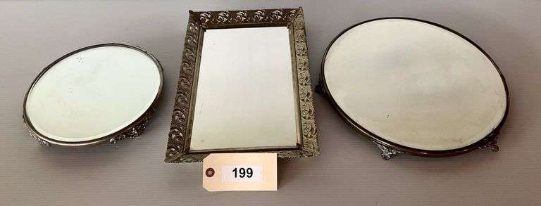 Two Silverplate Plateaus, 10" & 14", Silverplate Mirror Tray, 15"X10" image