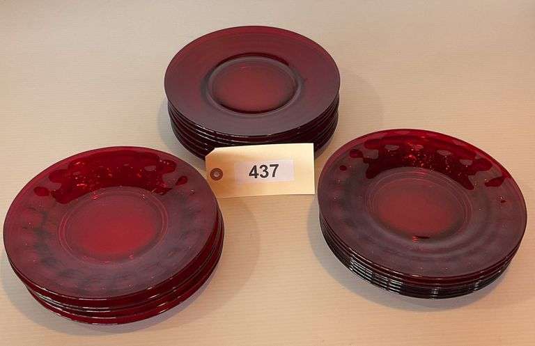 Twelve Red Glass Salad Plates image
