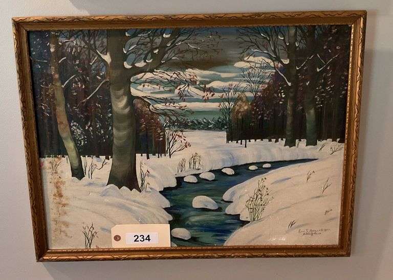 Framed Winter Scene By Elaine Johnson, 26"X19" image
