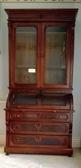 Antique Walnut Roll Top Secretary, 96"X23"X46" image