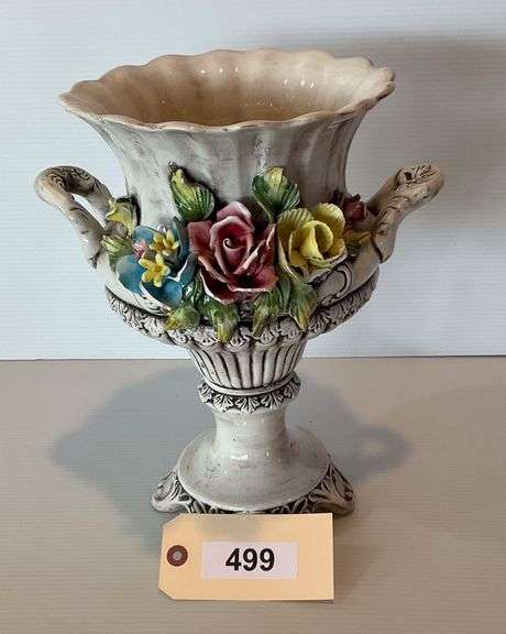 Very Nice Floral Adorned Ceramic Urn, 13"X10" image