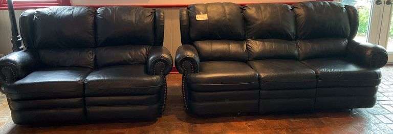 Leather And Vinyl Reclining Sofa, 80" And Reclining Love Seat, 62" image