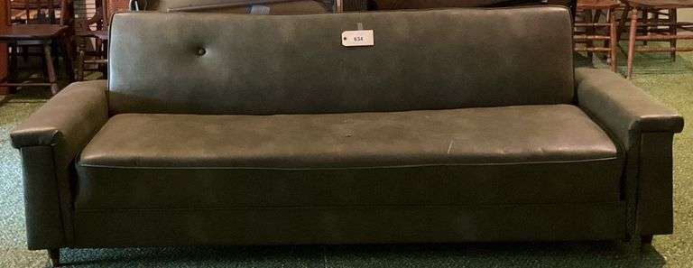Mid Century Vinyl Sofa, 88" Missing 3 Buttons image