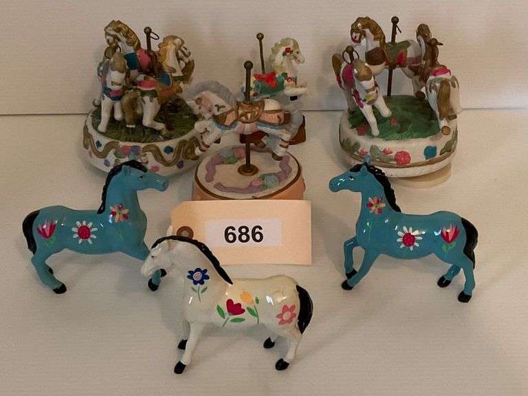 Three Horse Music Boxes, And Other Horse Figurines image