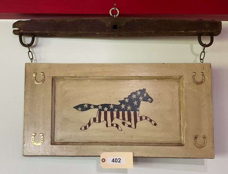 Wood And Brass Horse Art On Yoke, 28"X14" image