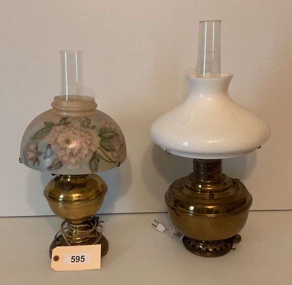 Two Brass And Glass Electric Lamps, White Shade Lamp Has 'The Pittsburgh' Stamped image