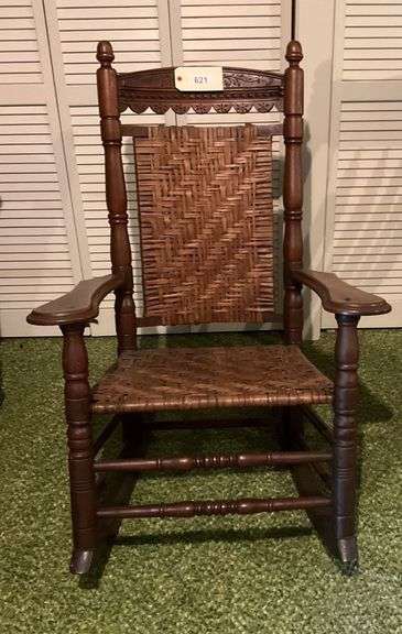 Large Wooden Rocker With Bamboo Seat And Back image
