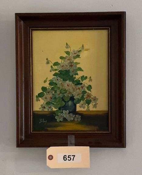 Framed Oil On Canvas 'Vase Of Violets' 15"X12" image