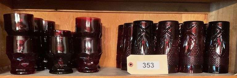 Dark Red Glassware, 13 Double Old Fashioneds, 12 High Balls image
