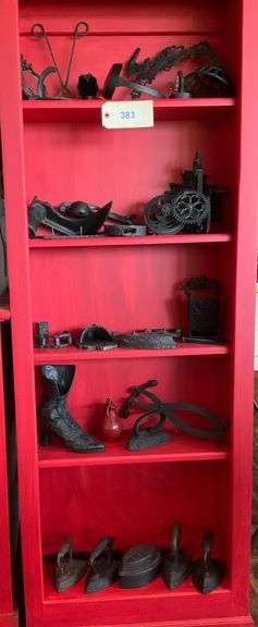 Cast Iron Assortment Includes Irons, Ladies Boot, Cobblers Tools & More image