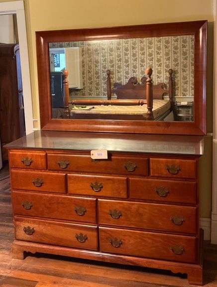 Large Glass Top Wooden Dresser, 56"X21'X36", Mirror, 56"X34" image