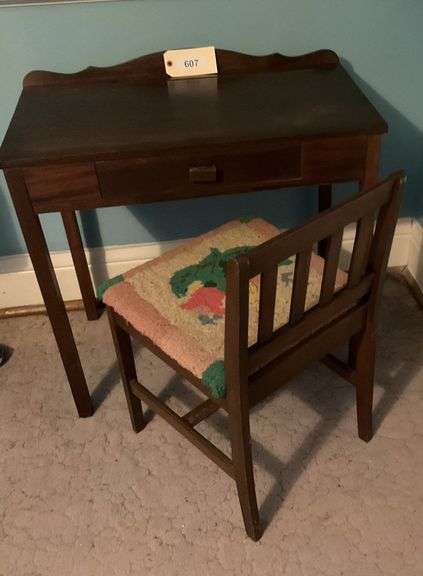 Small Wooden Writing Desk, 30"X16"28", With Chair image