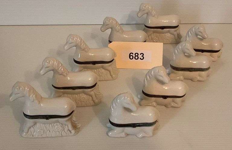 Nine Porcelain White Horse Trinket Boxes image