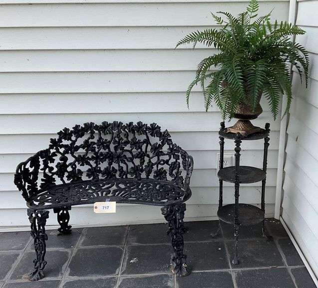 Wrought Iron Bench, 38", Matches Lots #715, 716, Plant Stand And Artificial Fern image