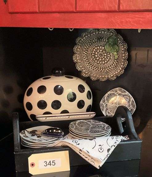 Ceramic Cookie Jar, 9 Small Plates, Olive Tray, Mosaic Wall Art, Wooden Tray, Napkins image