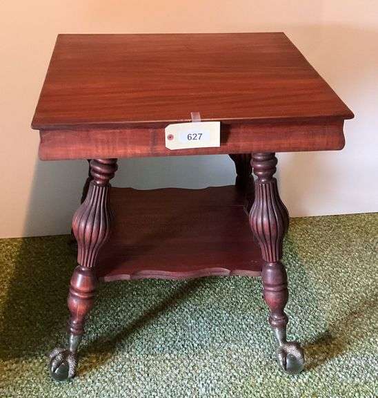 Antique Wooden Table With Claw Feet  On Glass Balls, 28"X28"X31" image