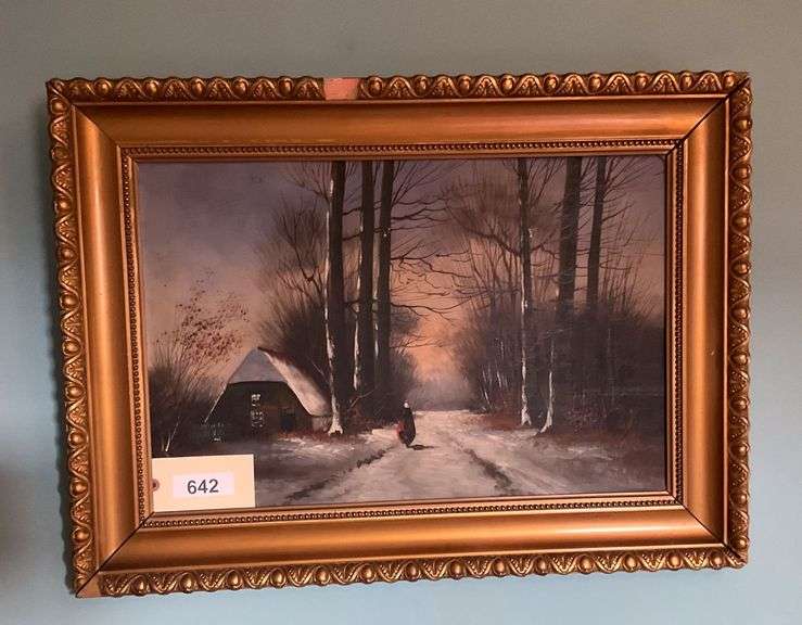 Framed Oil On Canvas Country Lane, Small Chip At Top Of Frame, 30"X21" image
