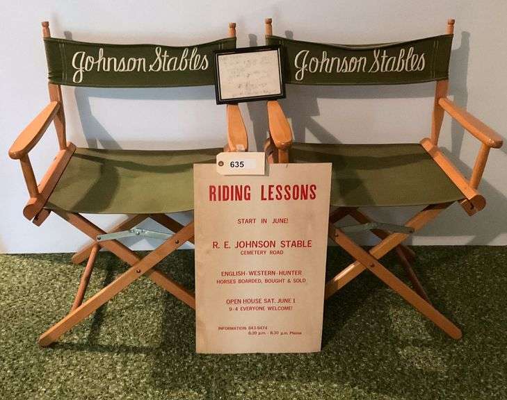 Two Johnson Stables Director Chairs, Riding Lessons Sign, Personalized 4 Year Old Mr. Johnson's Letter To Santa image