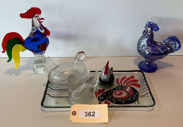 Glass Rooster Décor, 6 Pieces image