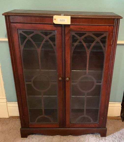 Vintage Wooden Glass Door Cabinet, 34"X11"X46" image