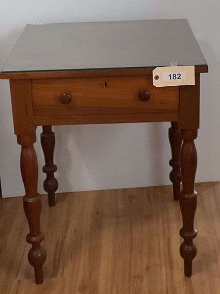 Wooden Side Table With Glass Top, 24"X22"X29" image