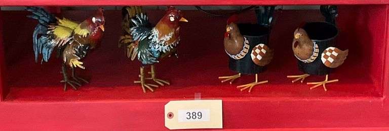 Four Metal Rooster Figurines image