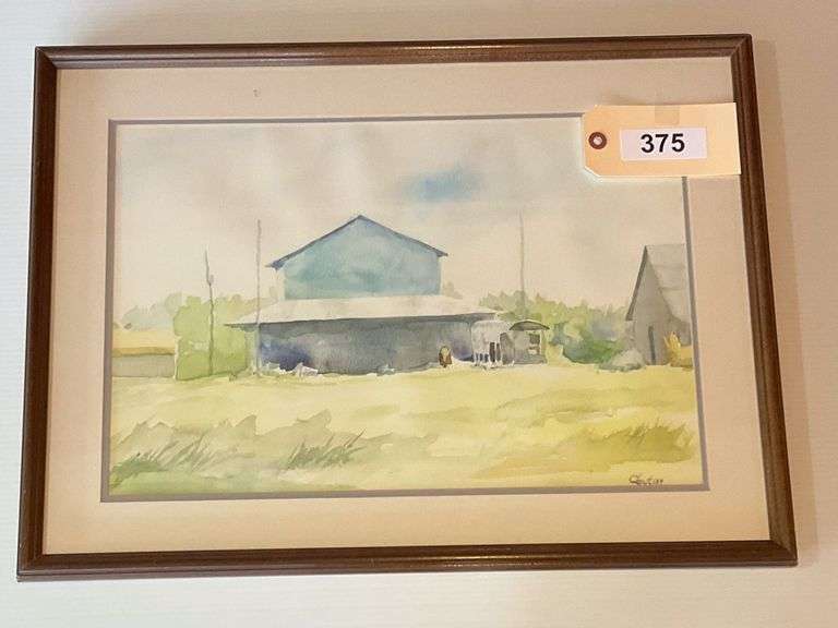 Framed And Matter Print Of Barns, 22"X16" image