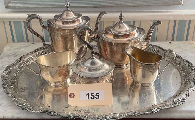 International Stering Silver Ornate Coffee Tea Service On Silverplate Tray image