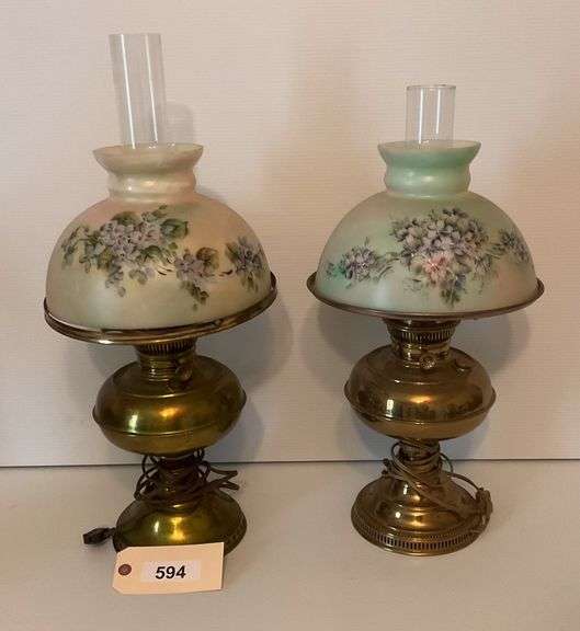 Two Brass And Glass Electric Lamps, 21" & 24" image