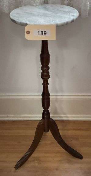 Round Wooden Marble Top Table, 12"X36" image