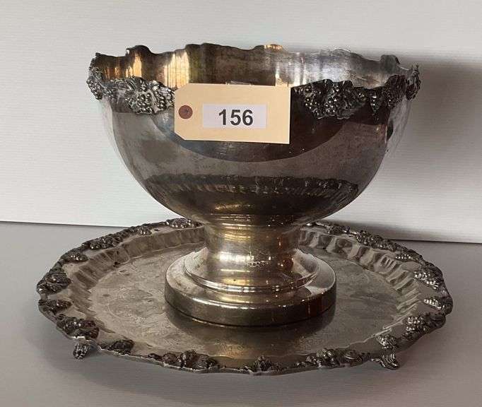 Large Silverplate Punch Bowl On Matching Footed Tray image