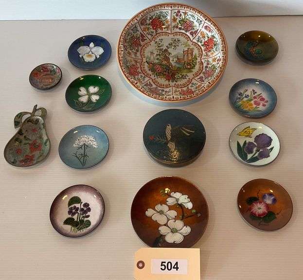 Enamel On Copper Plates By M. Ratcliff (2), EWRT Small Ceramic Dishes, Round Metal Bowl, & More image