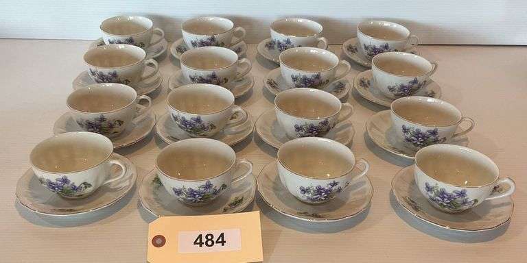Sixteen Violet Motif Cups And Saucers image