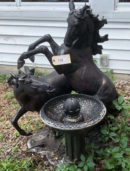 Two Resin Mustangs And Resin Fountain image