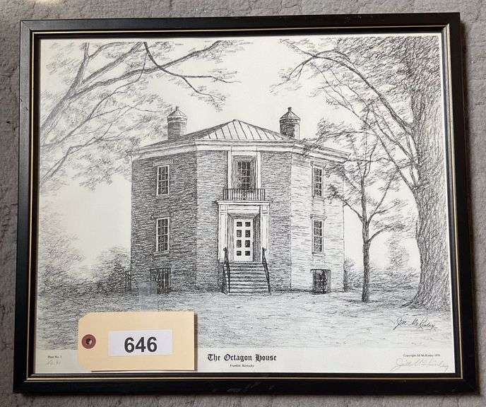 Framed 'Octagon House' Franklin KY Ltd Ed Signed By Jill McKinley, 18"X15" image