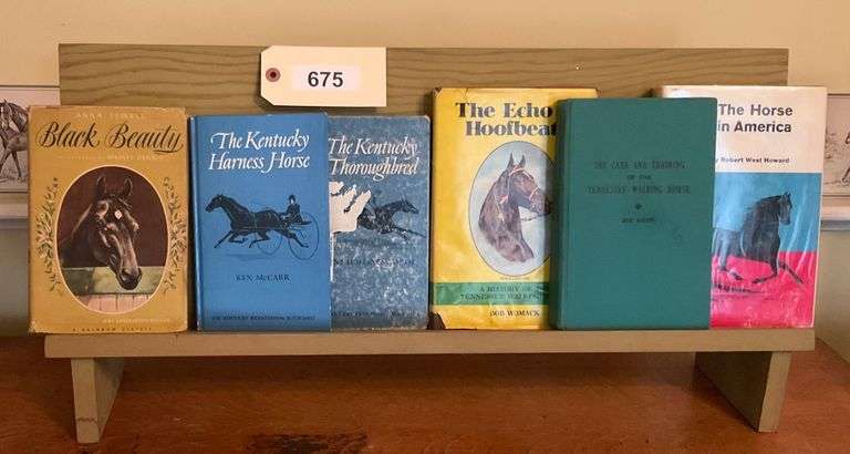 Six Horse Hardback Books, Includes 'Black Beauty', With Wooden Stand image