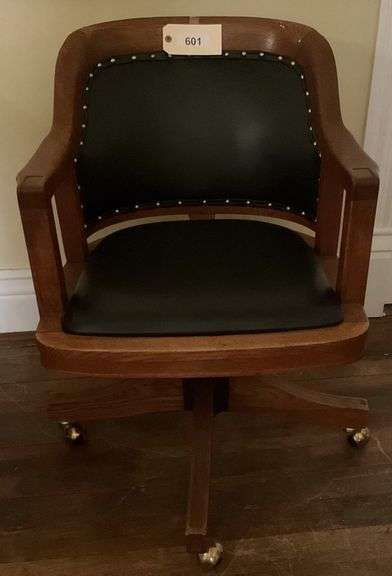 Vintage Wood & Leather Desk Chair image