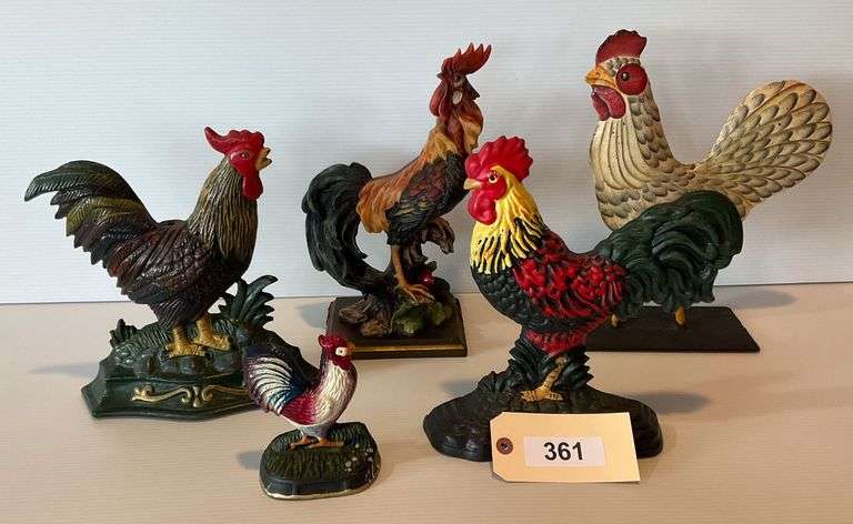 Iron And Other Metal Rooster Figurines, 5 Pieces image