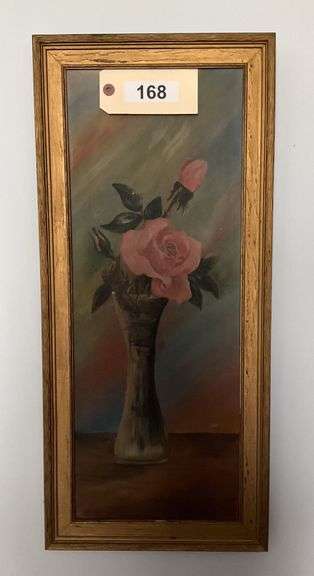 Framed Rose In Vase Print On Canvas, 26"X12" image